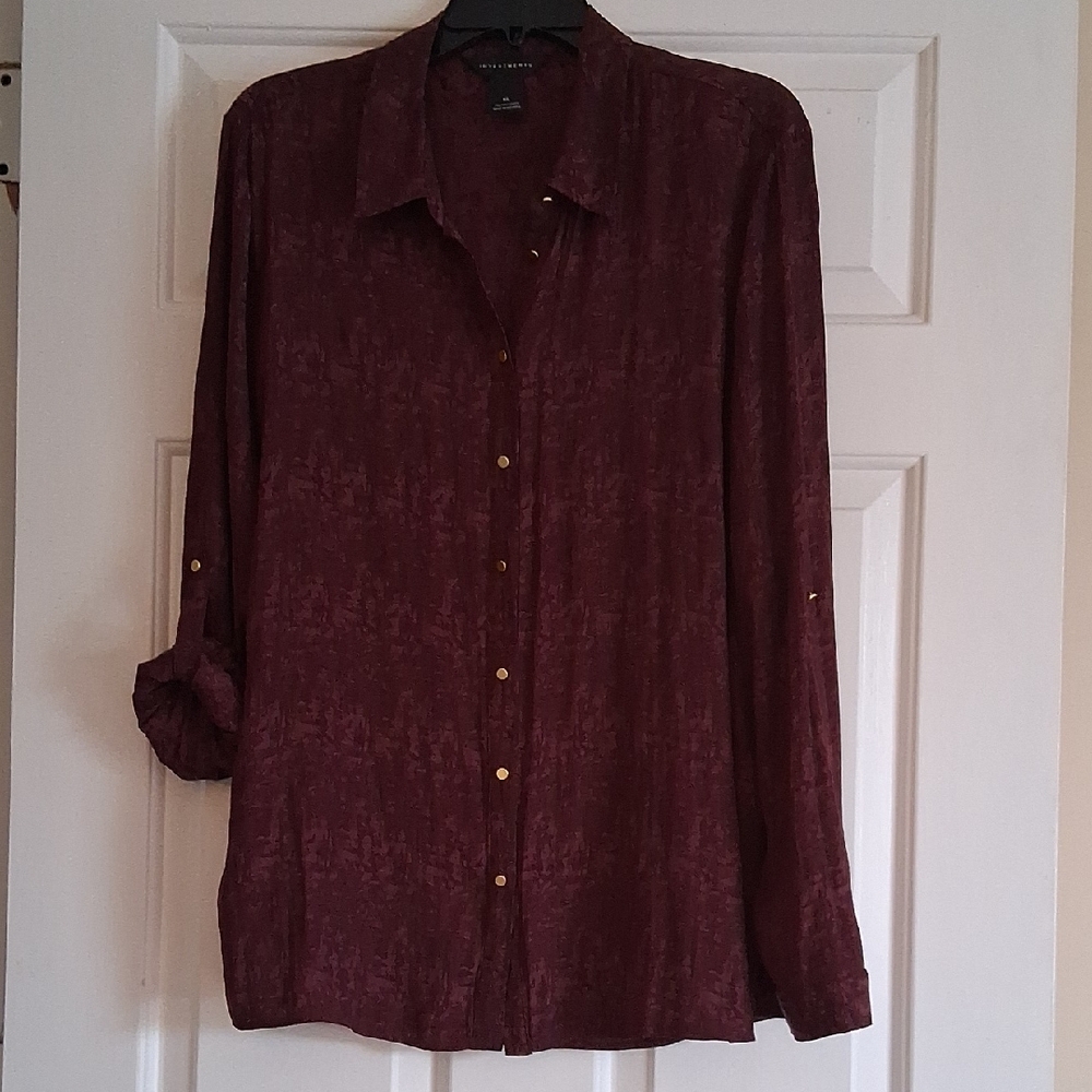Investments Red Blouse with Classic Collar and Long Sleeves